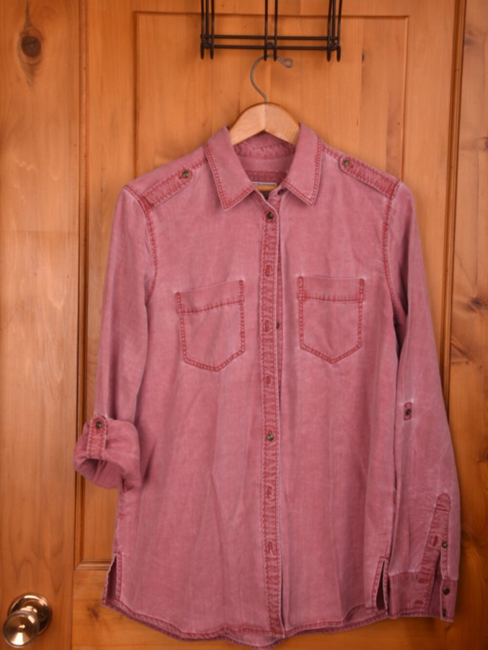 Berry Pink Express Military boyfriend shirt Women's Button Up Size Small